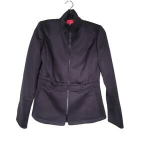 Womens Black Scuba Jacket Full Zip Pocket Mock Neck Casual Neutral Stretch ETC 2